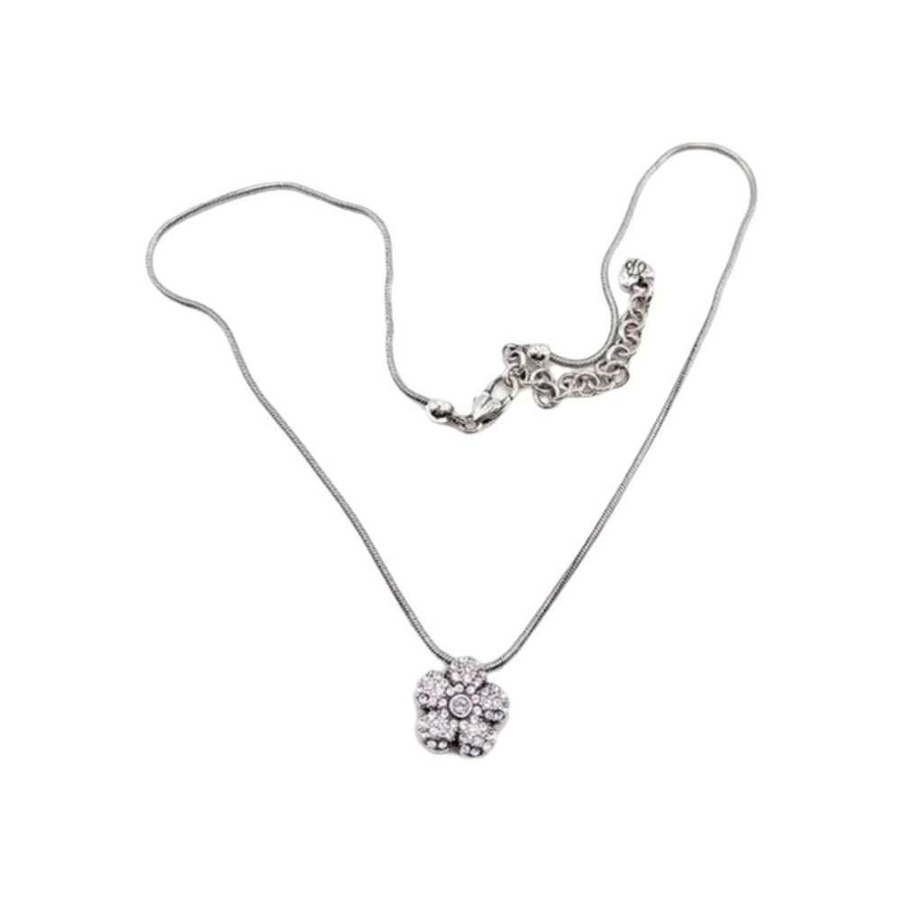 Brighton Reversible Crystal Flower Pendant Snake Chain Necklace Silver Tone